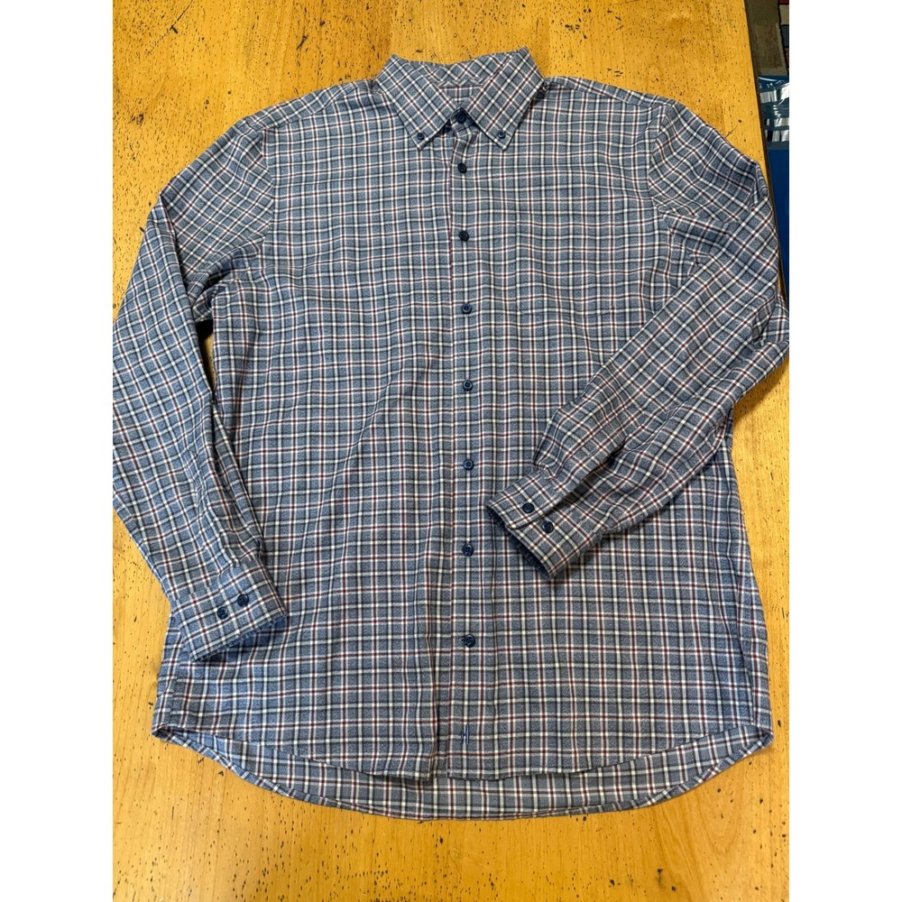 johnnie-O Flannel Large Mens Blue Plaid Cotton Long Sleeve Button Down Shirt